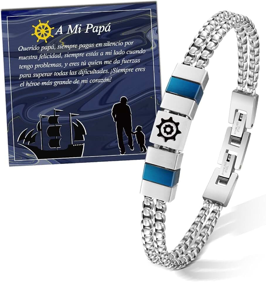 FANCIBAND ES-Geschenk Papa Armband für Vater, Herren-Armband aus Edelstahl doppelt, Geschenk für Papa zum Vatertag Geburtstag Weihnachten