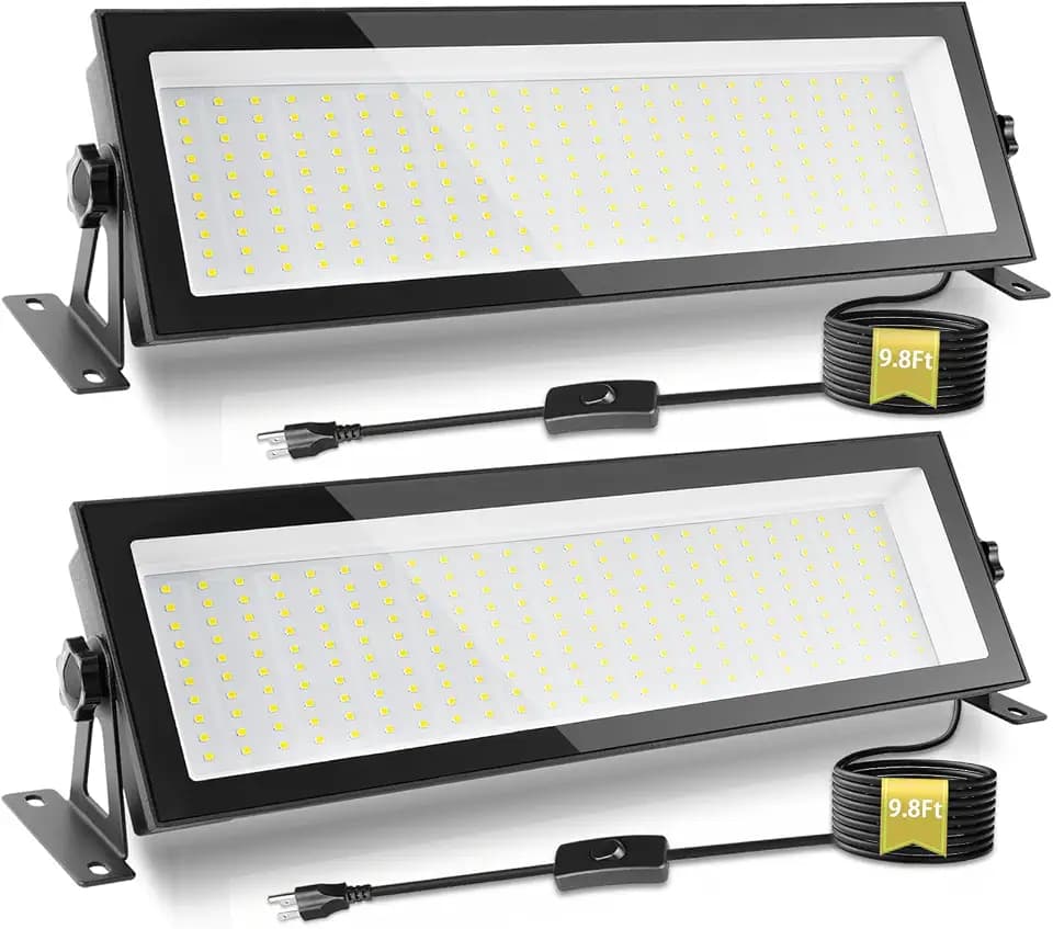 150W LED Shop Lights for Garage 1000W Equiv, 18000lm Very Bright LED Work Light, IP66 Waterproof Outdoor Flood Light with Plug, 5000K White High Bay Light for Workshop Yard Garage Factory (2 Pack)