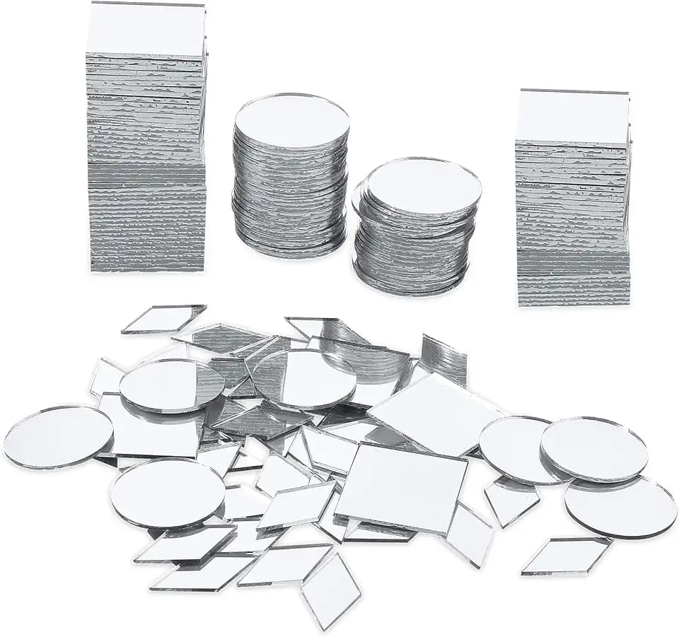 Prasacco 120 Stück kleine Spiegel zum Basteln, 3 Formen Handwerk Mosaikglasspiegel Klein für DIY Dekoration (Rund + Raute + Quadrat)