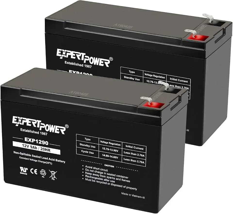 ExpertPower EXP1290, 2 Pack 12V 9AH SLA AGM Rechargeable 12V Battery Backup