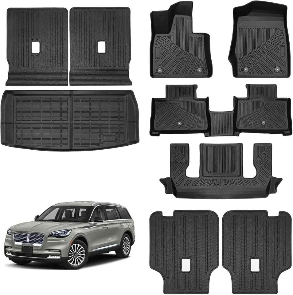 Floor Mat Cargo Liner Backrest Mat Compatible with Lincoln Aviator Accessories 2020-2025 2026 with Hook&Loop Rear Trunk Mat Rear Seat Back Cover Protector All Weather Anti-Slip Split Dog Liner