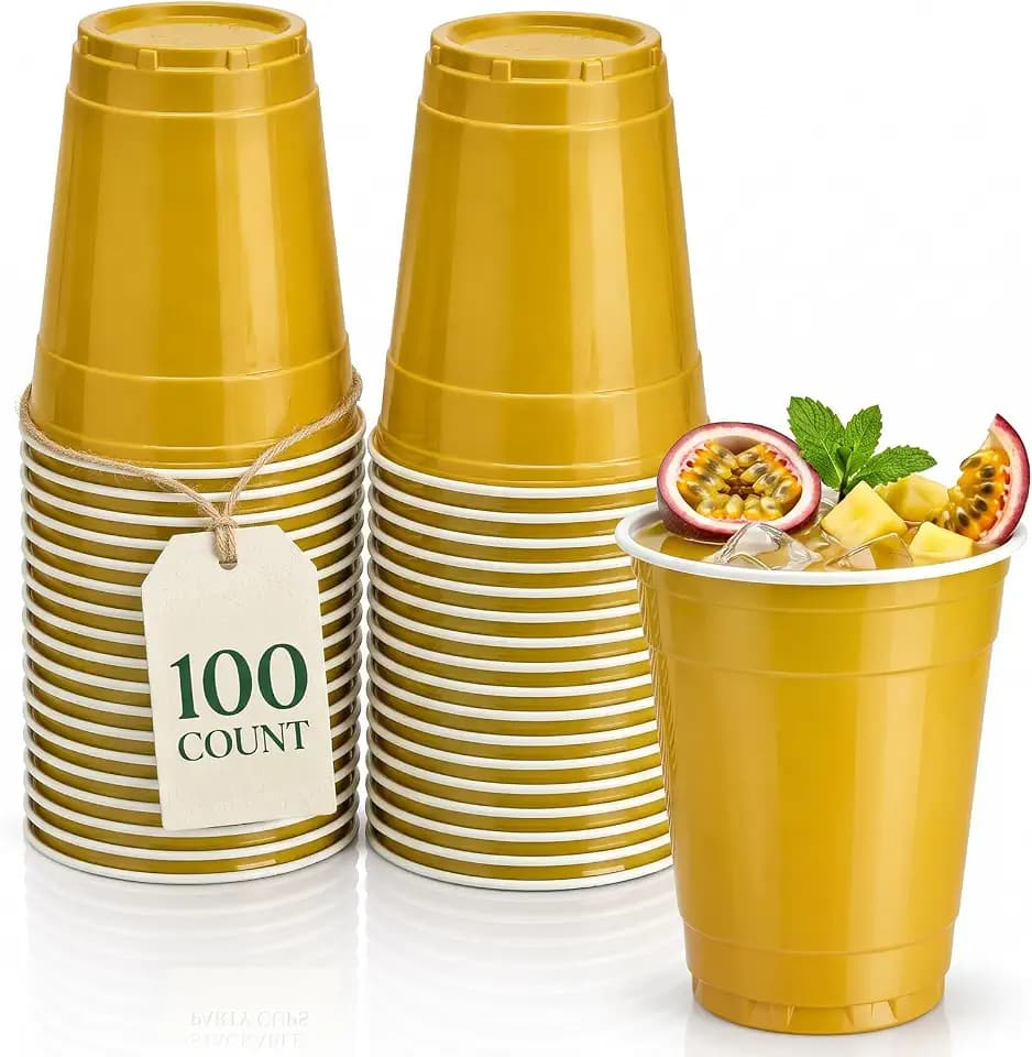 100 Count Gold Plastic Cups Disposable,12 Oz Gold Cups for Party