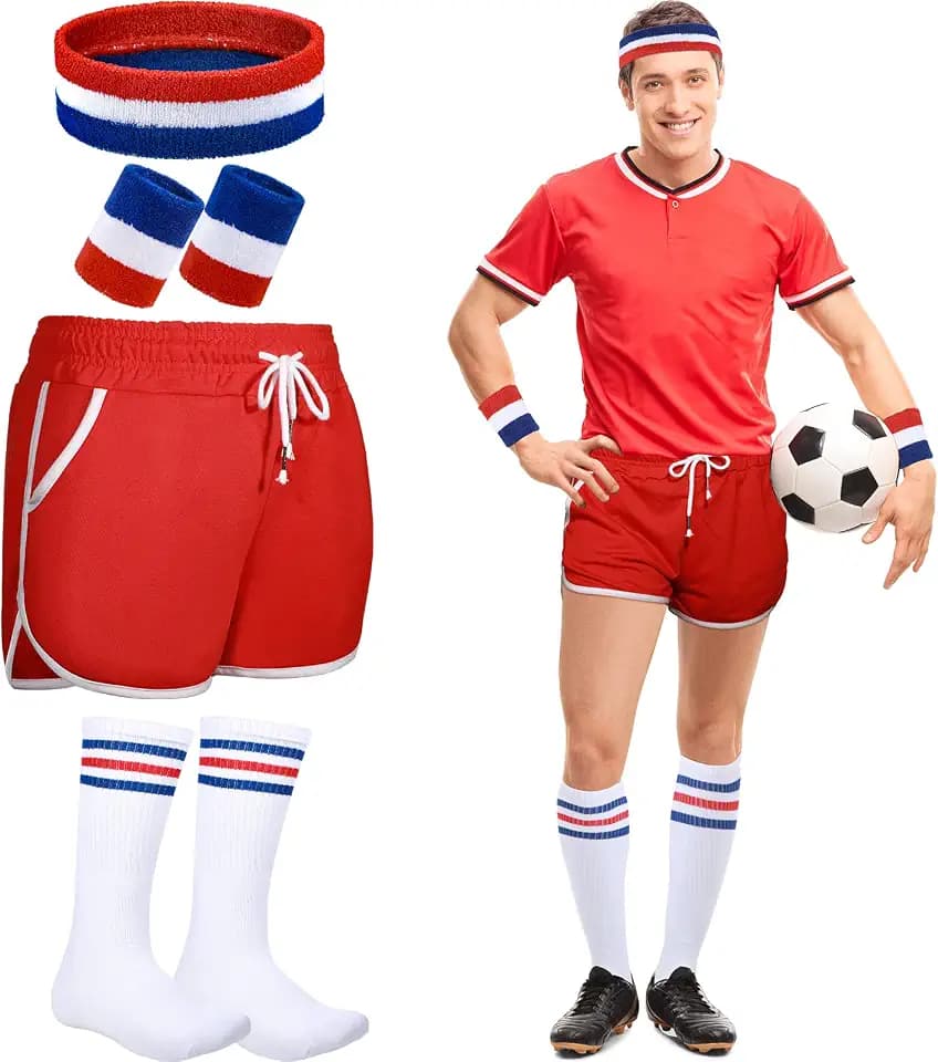 6 Pcs Halloween 80s Costume for Men Shorts Headband Socks