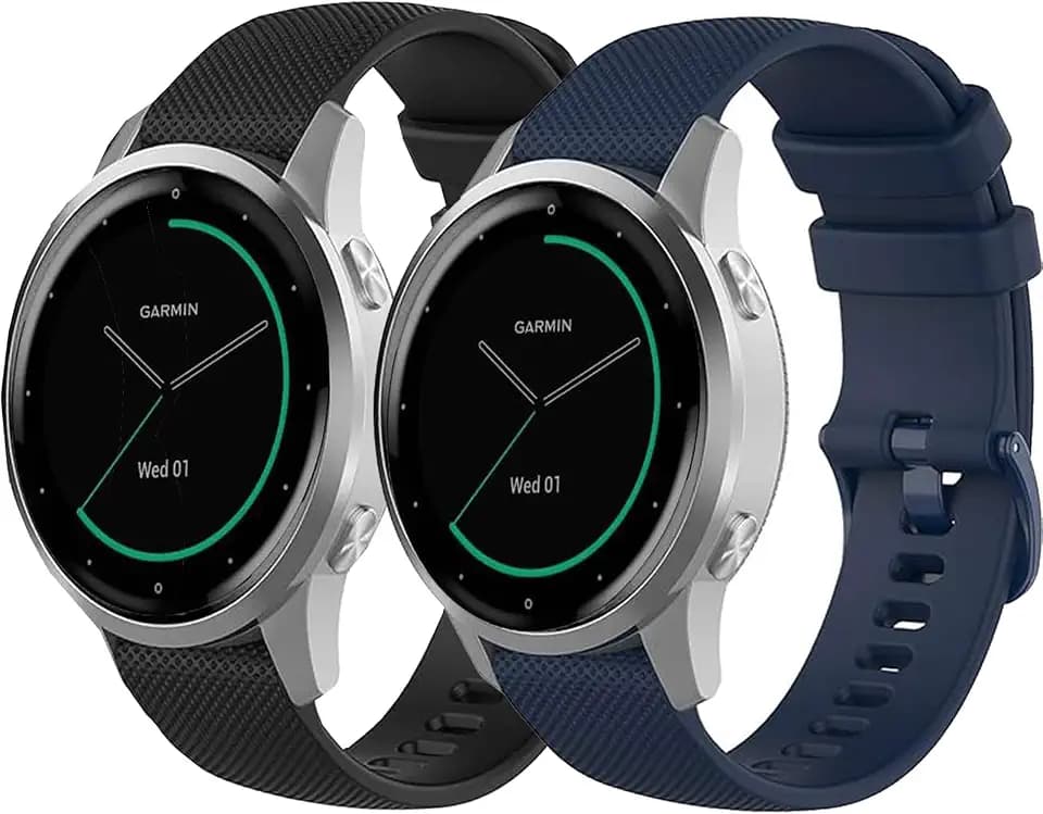 2 Pack Waterproof Wristband Compatible with Garmin Vivoactive 4S / Venu 3S / Venu 2S / Vivomove 3S, Quick Release 18mm Replacement Strap for Women Men