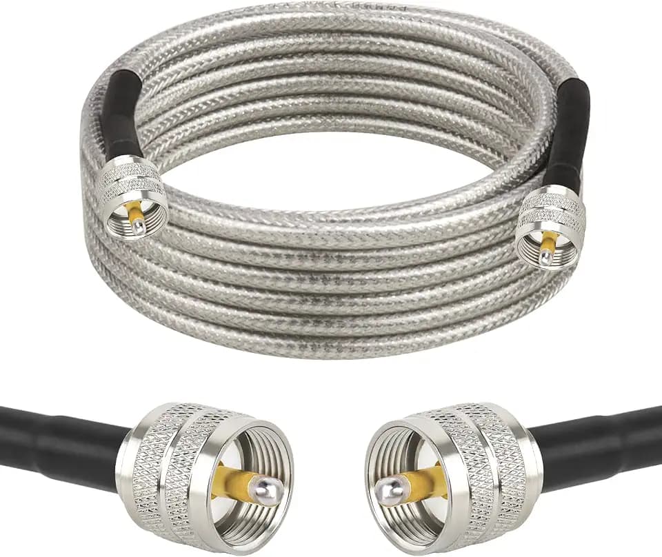 MOOKEERF Cb Coax Cable - 10FT RG58 UHF PL259 Coaxial Cable Male to Male Cb Antenna Cable 50 Ohm for HAM Radio, Antenna Analyzer, Dummy Load, SWR Meter (Transparent)