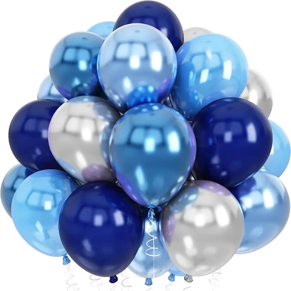Blue and Silver Balloons, Fathers Day Graduation Balloons Pearl Royal Navy Blue Latex Balloon with Metallic Chrome Silver Helium Party Balloon for Boy Men Congrats Grad Baby Shower Birthday Decoration