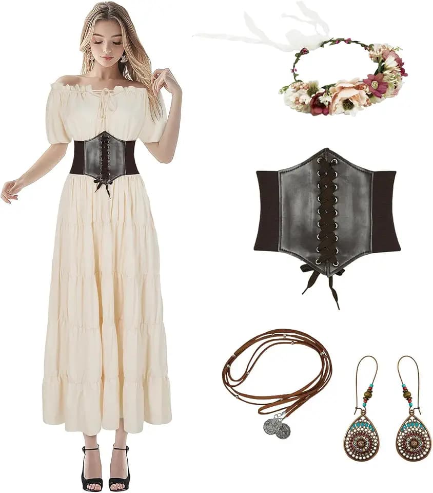 Women’s Renaissance costume 5 pcs Medieval fairy Peasant dress