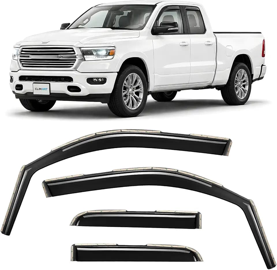 CLIM ART in-Channel Incredibly Durable Rain Guards for Dodge RAM 1500 2019-2026 Quad Cab, Original Window Deflectors, Vent Deflector, Vent Window Visors, Dark Smoke Truck Accessories, 4 pcs- 619363