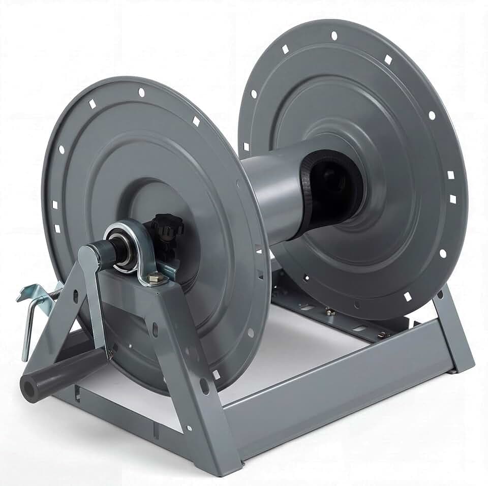 Lounsweer 3/8" x 300' Pressure Washer Hose Reel, 5000 PSI Steel, Grey
