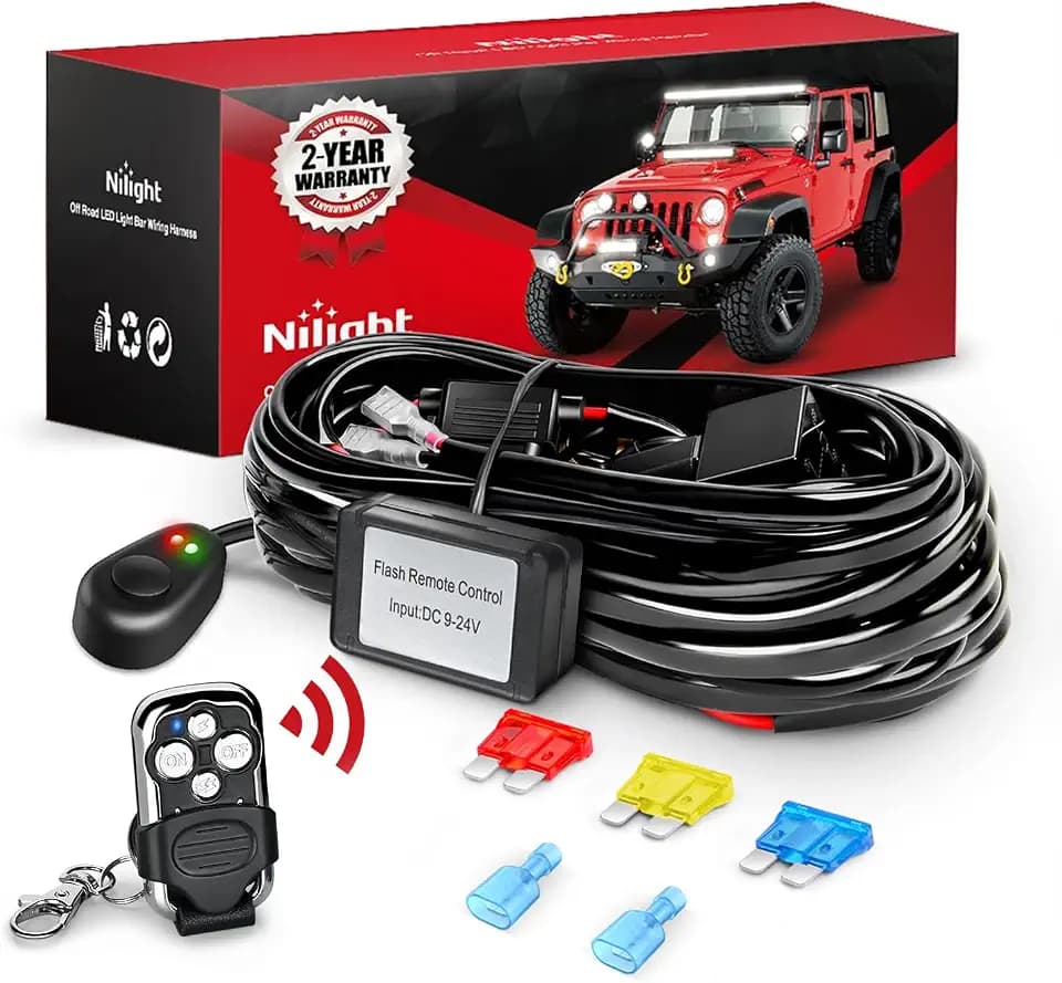 Nilight 14AWG Remote Wiring Harness Wireless Strobe Switch 12V 20A 1Lead