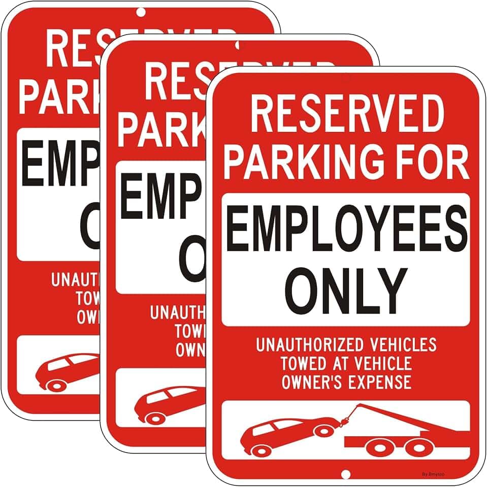 3 Pack Reserved Parking For Employees Only Sign, 18" x 12" Unauthorized Vehicles Towed | Reflective Rust/Fade-Free Metal Warning Sign for Private Property, Parking Lots, Home Driveways