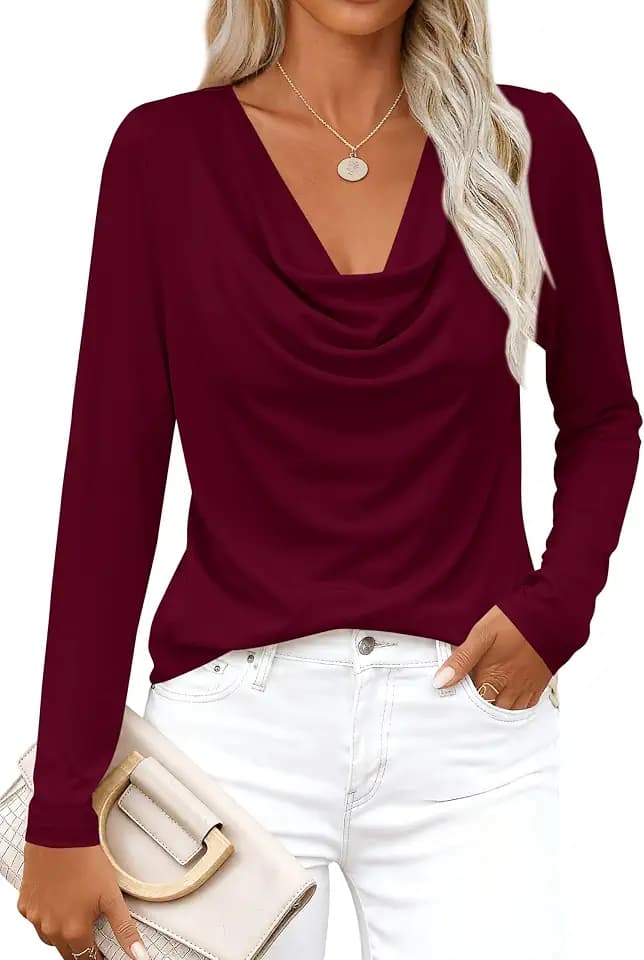 PRETTYGARDEN Women Fall Cowl Neck Long Sleeve Tunic Top