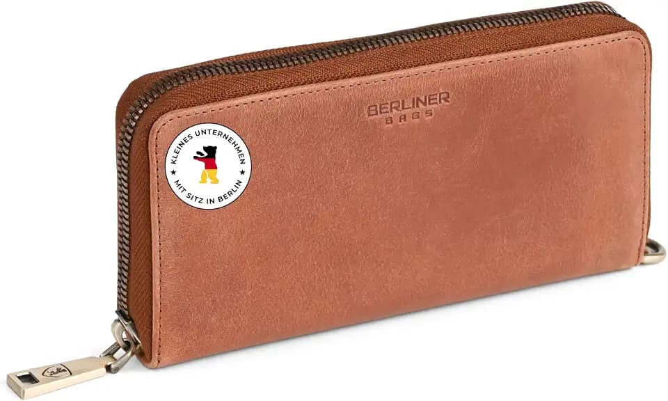 Berliner Bags Geldbörse Damen Lyon Vintage, Leder Portemonnaie - Braun