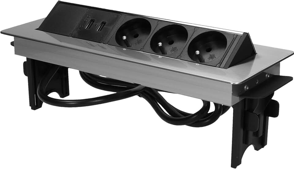 ORNO AE-1364 Versenkbare Einbau Steckdosenleiste 3-Fach mit USB-Ladegerät,1,8 m Kabellänge, Typ E Französisch Steckdose