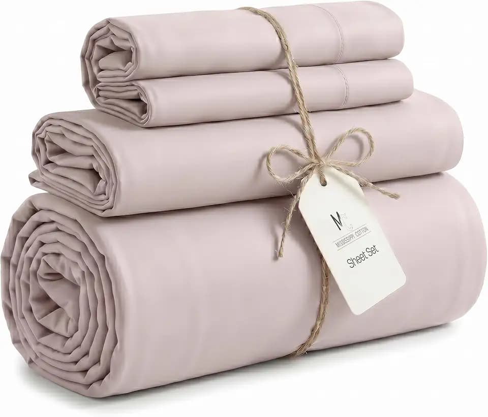 Queen Size Sheets Set, 4-Piece Premium Egyptian Long-Staple 100% Cotton Bedding Set, Single-Ply Luxury Sateen Weave Hotel Quality Sheets, Soft & Breathable, 15” Deep Pockets, Blush Pink