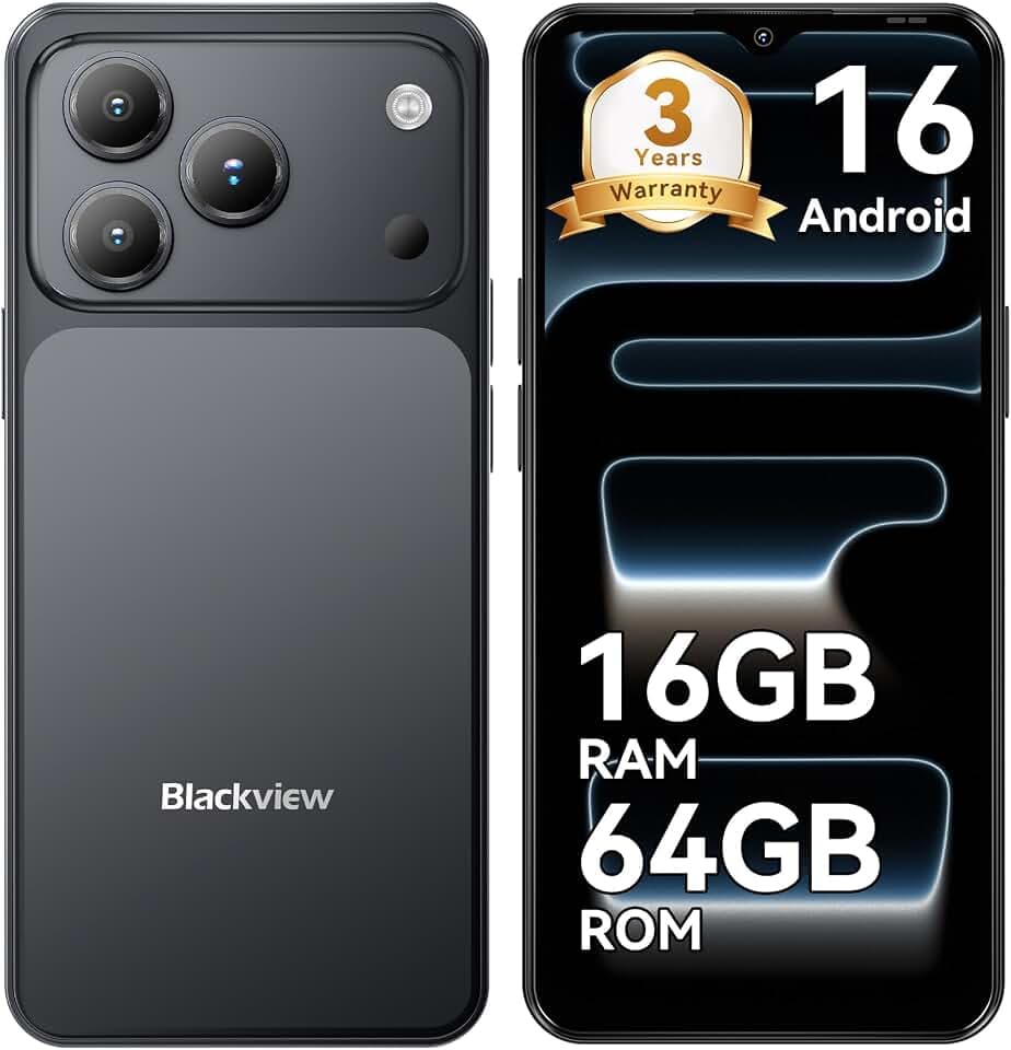 Blackview Wave 7C Smartphone Ohne Vertrag, Android 16 Smartphones 32MP+13MP KI Kamera, 16GB+64GB/2TB, 6.56" Handy Günstig, 5000mAh Simlockfreie Handys, 4G Dual SIM/Face ID/IP54/GPS/3 Jahre Garantie