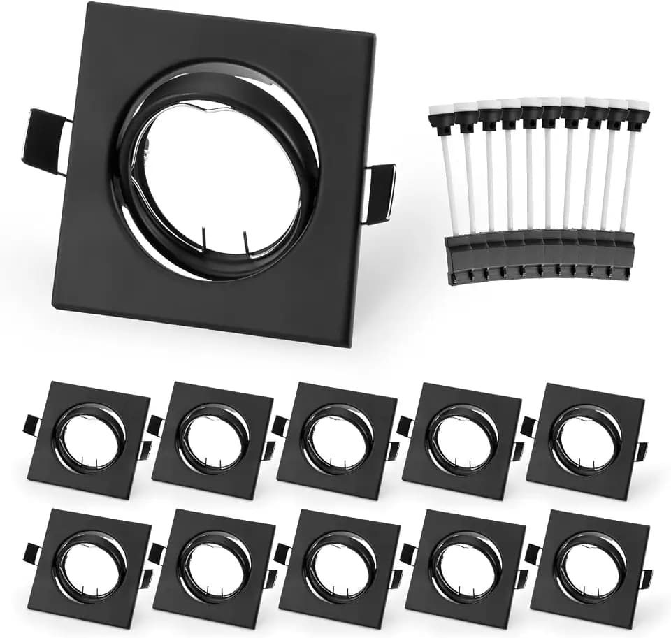 Leselux Einbaurahmen Schwenkbar mit GU10 Fassung, Schwarz Eckig 10er Set