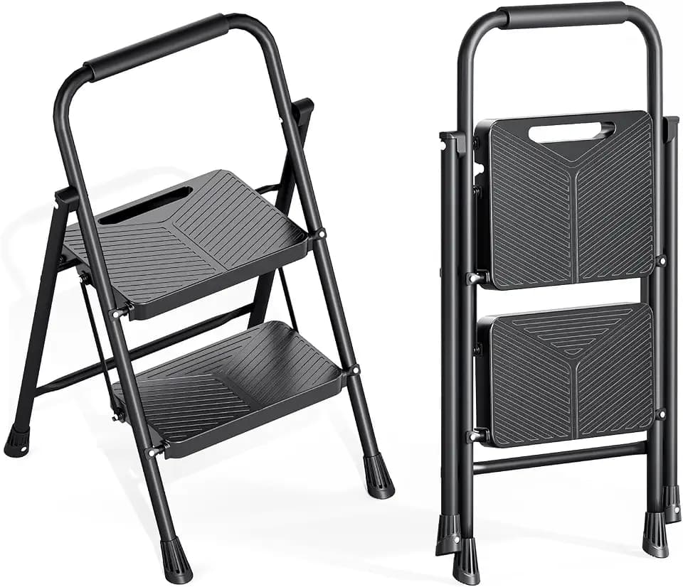 KINGRACK 2 Step Ladder, Portable Folding Ladder with Anti-Slip Pedals