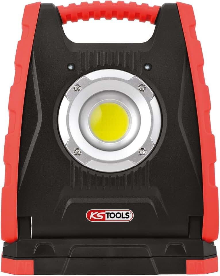 KS Tools, 150.4351, mobiler LED-Projektor, 10 W, 1000 Lumen, IP54, wiederaufladbar über USB-Stecker und USB Typ C, 3 Beleuchtungspositionen, Laufzeit: 3,5 h (1000 lm) - 7,5 h (500 Lm) – 10 Stunden