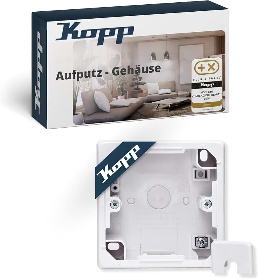 Kopp STANDARD 1-fach Aufputz-Gehäuse in Arktisweiß - Aufputzgehäuse zur Montage von UP-Schaltern - Halogenfreies Gehäuse mit Schutzart IP20 - Horizontal oder vertikal montierbar
