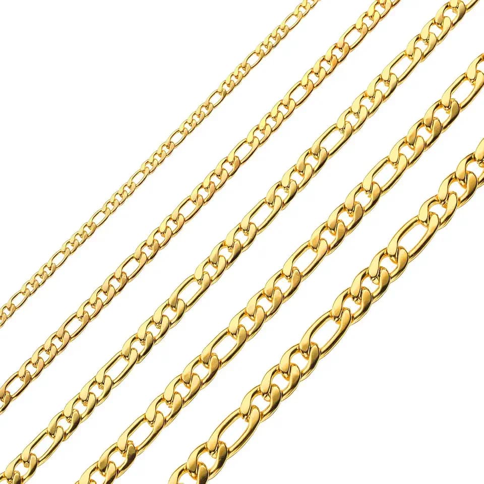 Monily 24K Gold Plated Figaro Chain Stainless Steel Necklace Men Women