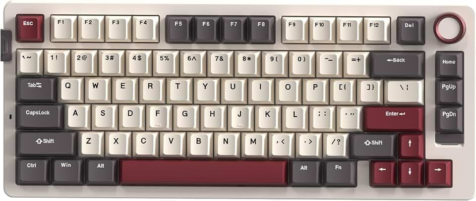 Rosewill Neon S75 Wireless Mechanical Gaming Keyboard, 80-Key Layout w/Volume Knob, Bluetooth / 2.4GHz / USB-C, Hot-Swappable Blue Switches, RGB Backlit, 6000mAh Battery, Windows & macOS, White