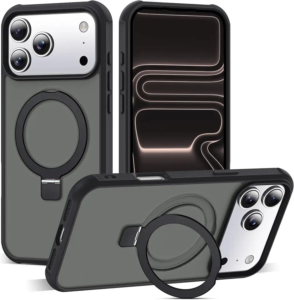 SKYLMW Compatible with iPhone 17 Pro Max Case with Stand,Black
