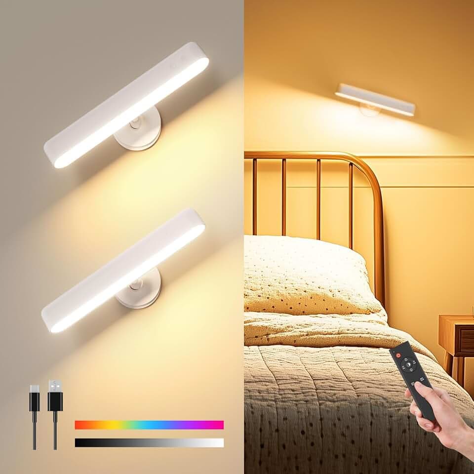 PopoIron 7500 mAh Akku Wandleuchten Innen, Wiederaufladbare LED-Wandleuchten, Touch- und Fernbedienung, 3 Farben Kabellos Wandleuchte 360° Drehbar Dimmbare Helligkeit mit 15 RGB-Farben