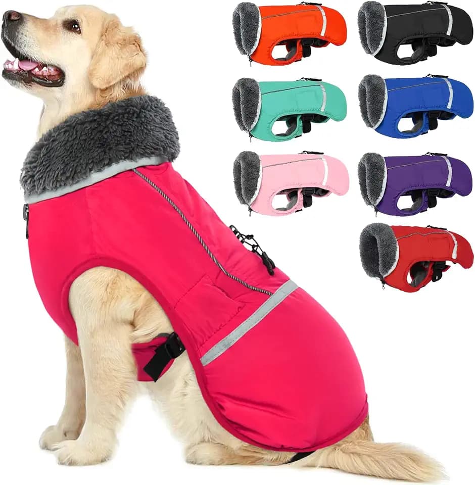 QBLEEV Hundewintermantel, warm, reflektierende Hundejacke, Rollkragen, wasserdicht, für kaltes Wetter, Dickes Fleecefutter Hund-, Haustierbekleidung, Weste, Schneeanzug für alle Hundegrößen, Größe XL