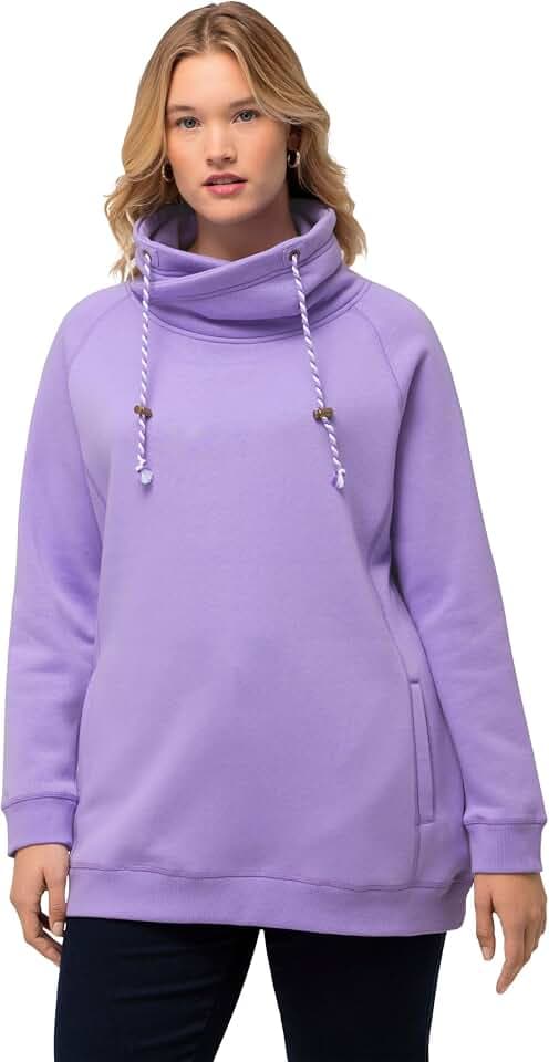 Ulla Popken Damen große Größen Übergrößen Plus Size Sweatshirt, weiter Stehkragen, Taschen, Raglan-Langarm