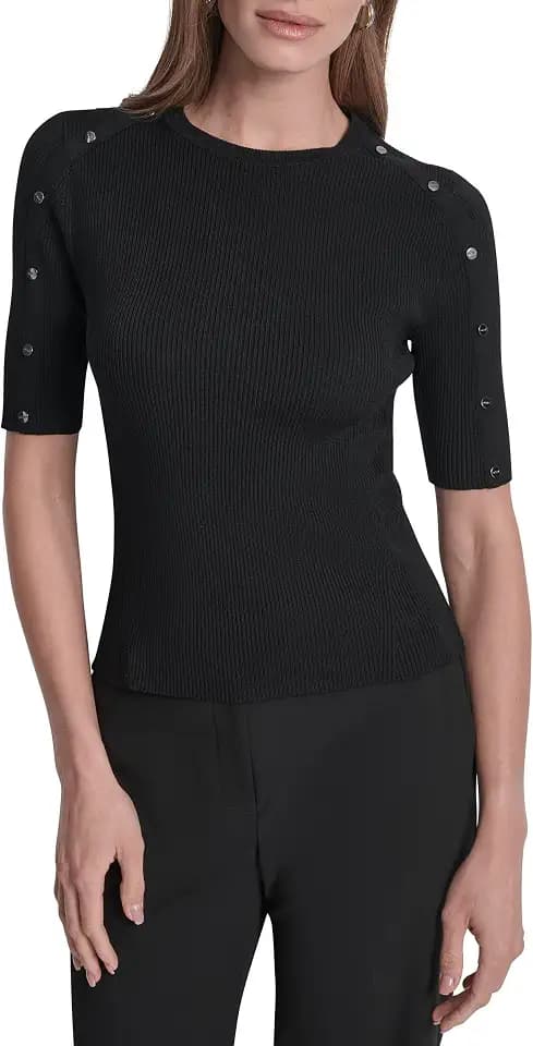 DKNY Women's Short Sleeve Crew Neck Blouse
