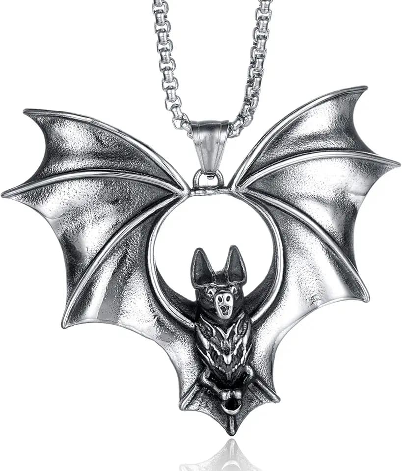 Vintage Bats Pendant Necklace for Men Stainless Steel Jewelry