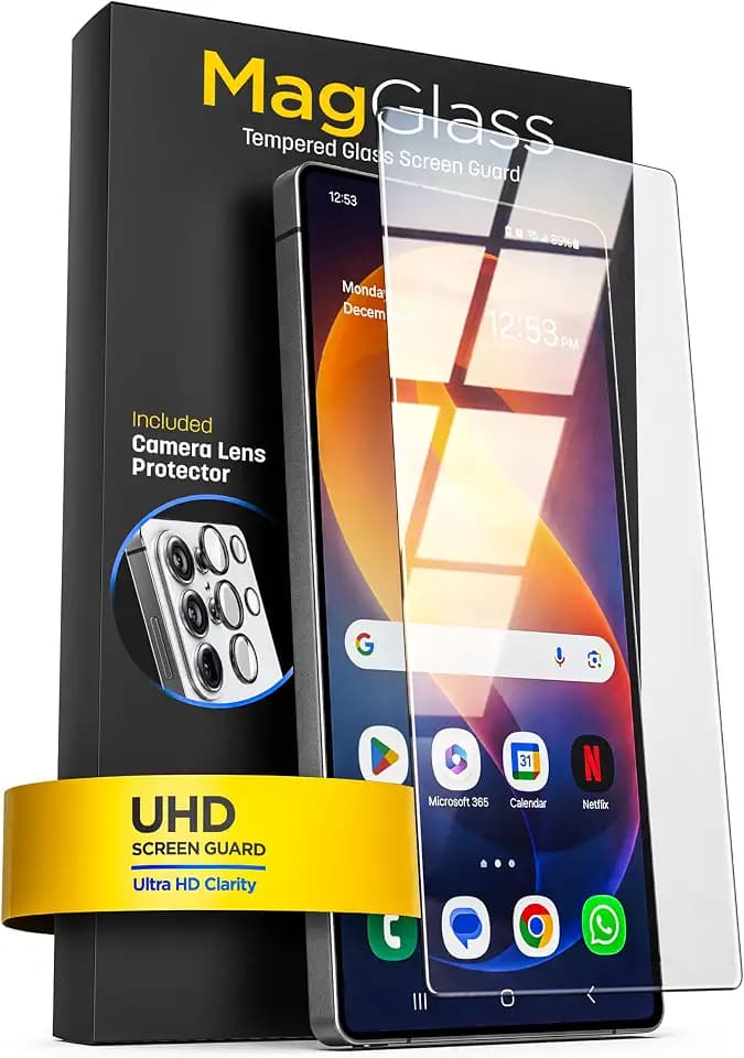 magglass for Samsung Galaxy S26 Ultra Tempered Glass Screen Protector [Fingerprint Compatible] with Individual Lens Protectors (Applicator Included)