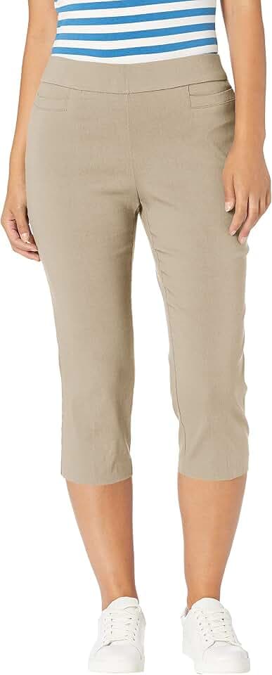 Briggs New York Women's Pull on Stretch Capri Pants High Waist Crop Straight Leg with Pockets 21” Inseam
