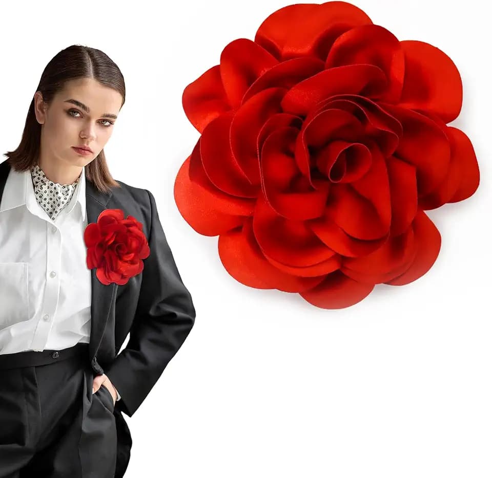 7.5in Extra Large Rose Brooch Valentine's Day Exquisite Shiny Satin Camellia Brooch Oversized Flower Brooch Lapel Pin,Suitable For Women Dance Banquet Wedding Hair Clothing Accessories