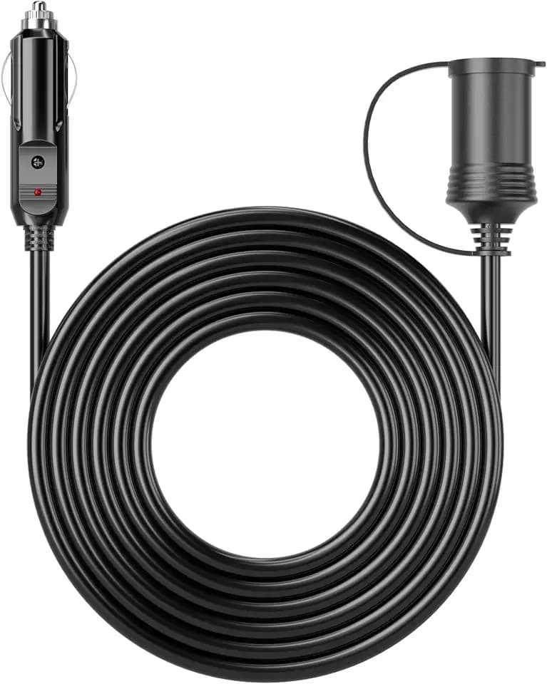 Energeaster 12FT 12V/24V Cigarette Lighter Extension Cord 16AWG, Black