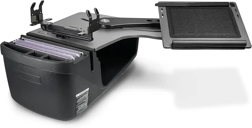AutoExec Reach Desk Back Seat Left Side for Your Vehicle Workstation and Mobile Office, Gray, with Printer Stand