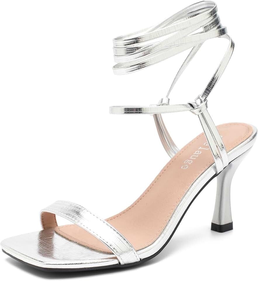 Enelauge Women's Lace Up Heels Sandals Square Open Toe Strappy Heeled Low Kitten Heels Sandals Ankle Wrap Tie Up Wedding Bridal Party Dress Shoes