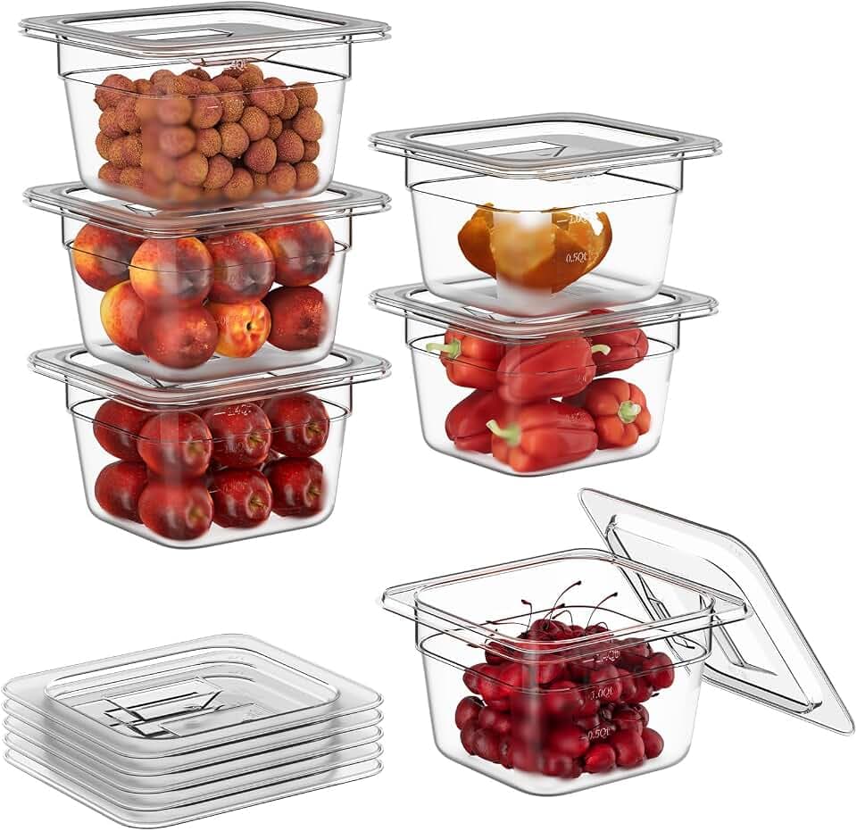 1/6 4" 6 Pack Plastic Food Pans With Lids