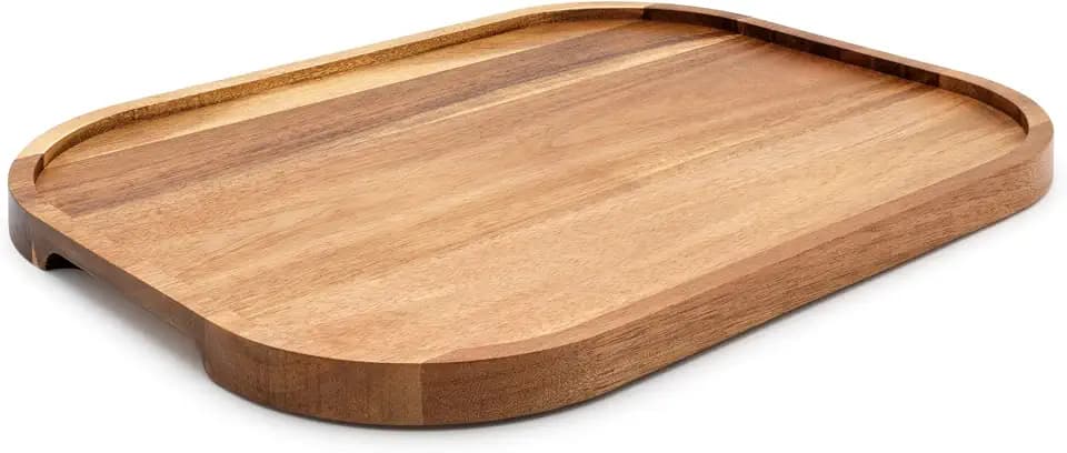 Bredemeijer großes Holz Serviertablett 40 x 30 cm - Tablett aus edlem Akazien-Holz mit seitlichen Eingriffen - für Snacks oder Getränke