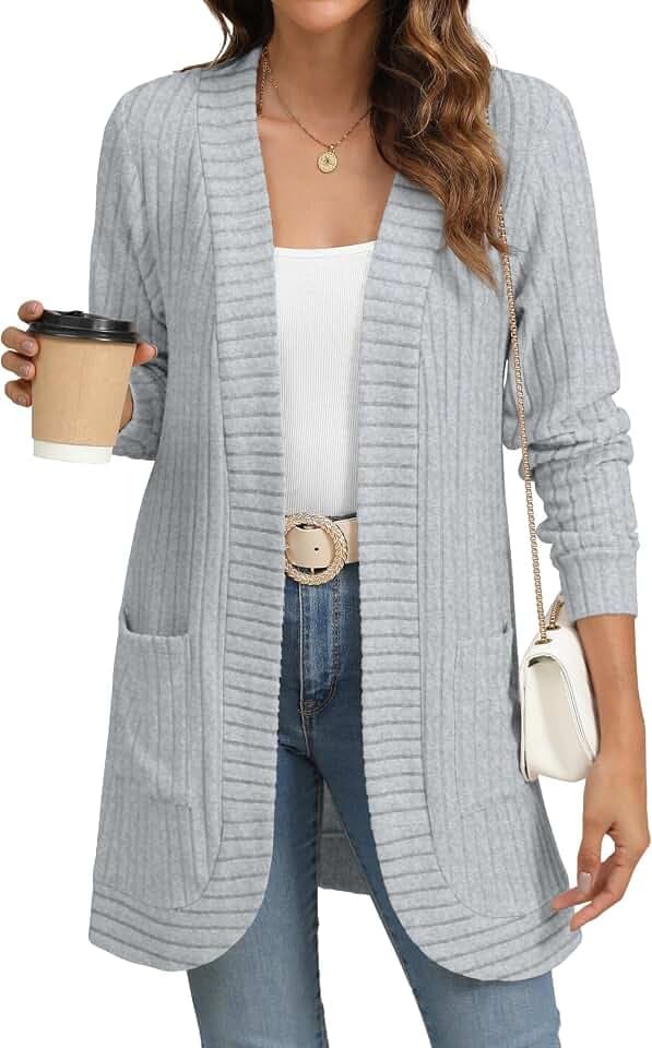 YSYOKOW Cardigan Sweaters for Women Long Sleeve Open Front with Pockets