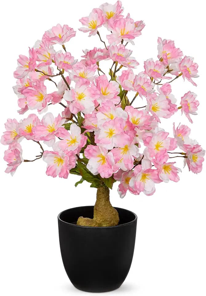 Briful 41CM Kunstblumen Wie Echt Künstliche Kirschblüte Kirschbaum Bonsai im Topf Rosa Dekoblumen Kunstbonsai für Home Frühling Dekoration