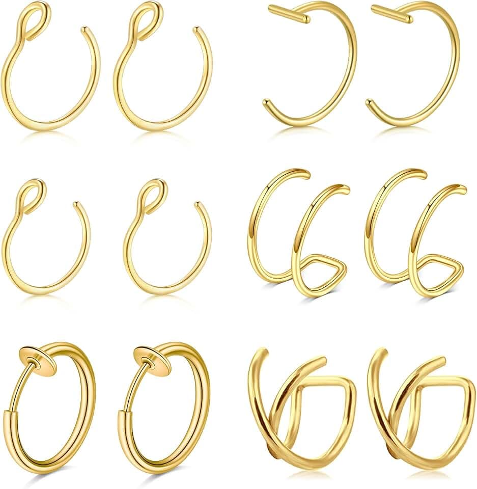 QWALIT Fake Lip Piercing Fake Lip Ring Fake Nose Ring Fake Snake Bites Fake Nose Piercing Faux Lip Rings Fake Snake Bite Piercing Clip Lip Ring Ear Cuff Earrings