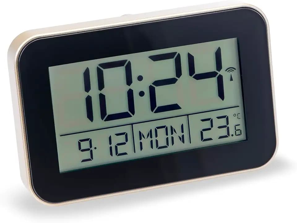 Atlanta Funkwecker Digital LCD Anzeige Alarm Snooze Licht Datum Temperatur - 1802/9 Gold