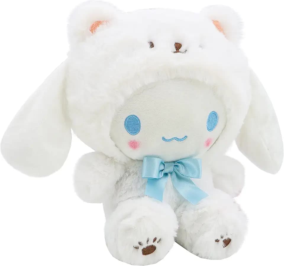 Kawaii Cartoon White Bear Plush Toy - Super Soft Plush Animal Pillow, Adorable Cross-Dressing Series Doll, Gift for Girls and Kids (7.8inch)