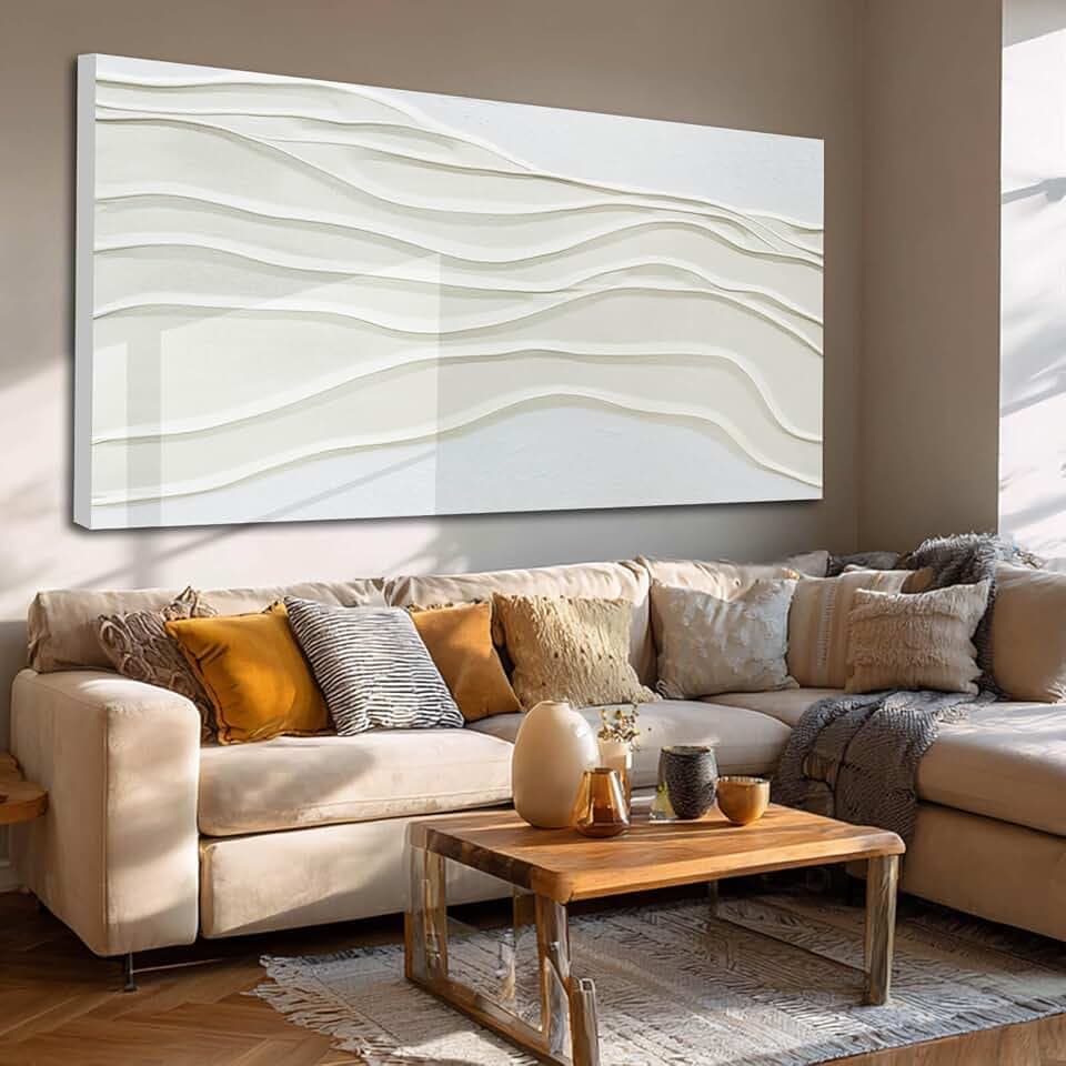 Ocevarin White Wall Art Minimalist Canvas Art Wall Decor for Bedroom Hand Painted Modern Abstract Line Art Pictures for Living Room Office 29"x 58" Large Size