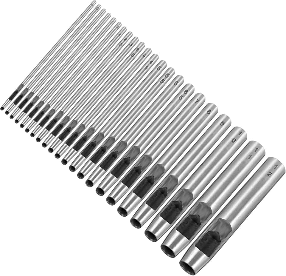 22 Pcs Leather Hole Punch Set, 0.5-12mm Carbon Steel Hollow Belt Puncher Round Leather Hole Punch Tools for Belts, Leathers, Watch Bands, Paper, Cardboard, Canvas, Plastic