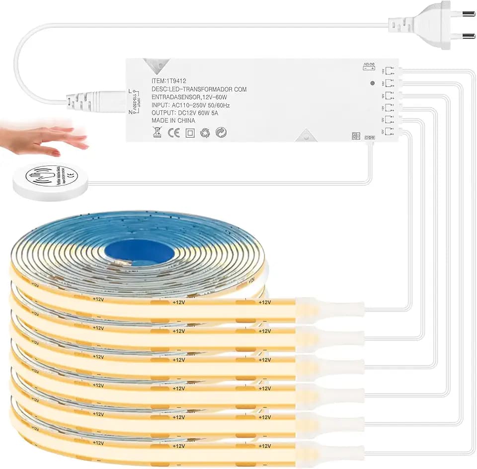 HOTUT Cabinet Lights COB LED Strip 6 in 1 Dimmbar Penetrating Touch Controls, COB LED Streifen 12V Warmweiß, 6 Rollen 1M COB LED Strip Set für Akustikpaneele Beleuchtung, Schrank, Vitrine, Küchen