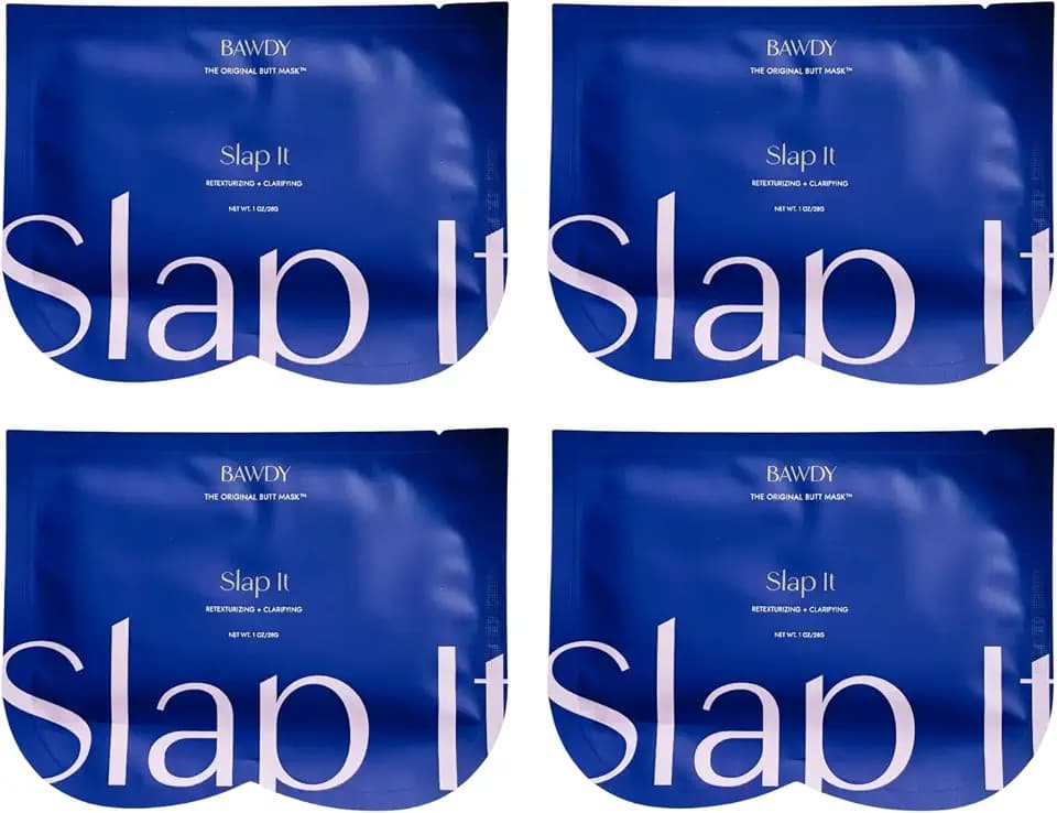 BAWDY Slap It 4 Pack - Caffeine Beauty Butt Mask - Retexturizing + Detoxifying Treatment for Your Behind - 2 Sheets, One for Each Cheek - Clean Beauty for Your Butt (4 Single Use Masks)