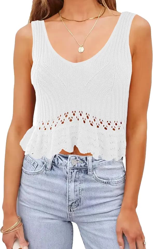 Womens Crochet Peplum Crop Tank Cute Flowy Babydoll Sweater Vest Top